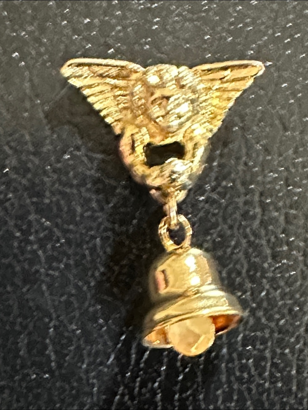 Treasures & Trinkets Signed Gold Angel Cherub Bell Vintage Tie Tack Lapel Pin